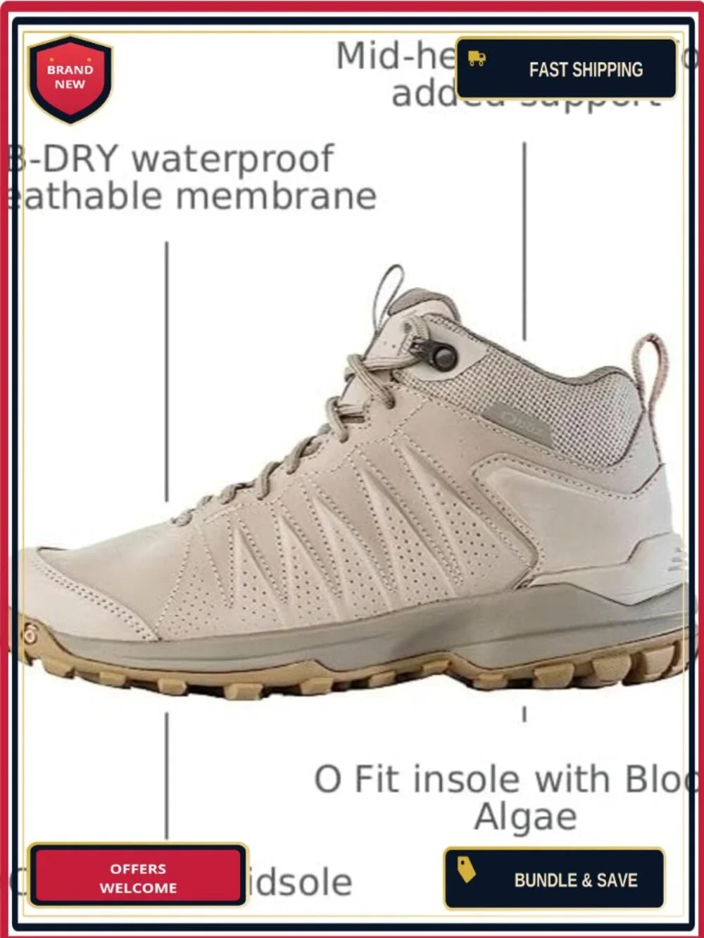 Women's Waterproof Hiking Shoes Mid Top Leather B-Dry Lightweight Outdoor